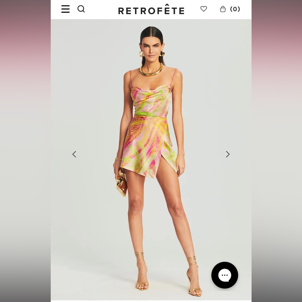 Retrofête Pink and Lime Palm-Print Mini Dress